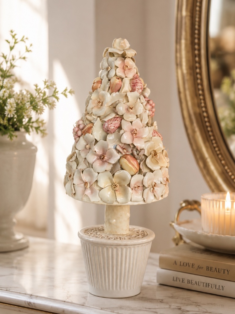 ARDALT Italy Vintage Fiori Bianco Porcelain Topiary Tree Cottagecore 14” - Picture 1 of 14